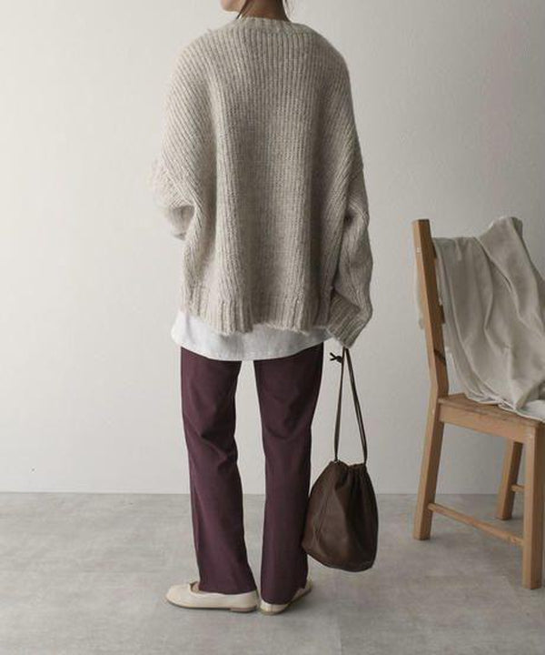 Oversized Sweater – Light Grey Loose-Fit Chunky Knit Sweater for Women-Myra Lina