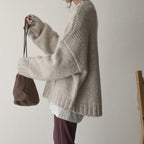 Oversized Sweater – Light Grey Loose-Fit Chunky Knit Sweater for Women-Myra Lina