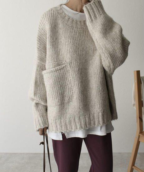 Oversized Sweater – Light Grey Loose-Fit Chunky Knit Sweater for Women-Myra Lina