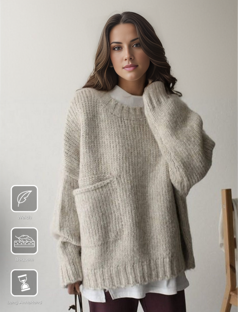 Oversized Sweater – Light Grey Loose-Fit Chunky Knit Sweater for Women-Myra Lina