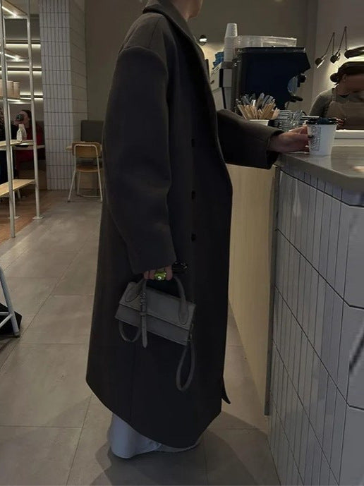 Oversized Wool Blend Coat – Women's Double-Breasted Long Wool Blend Coat-Myra Lina