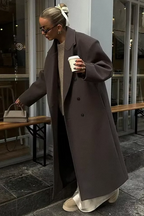 Oversized Wool Blend Coat – Women's Double-Breasted Long Wool Blend Coat-Myra Lina