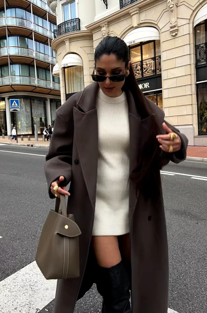 Oversized Wool Blend Coat – Women's Double-Breasted Long Wool Blend Coat-Myra Lina