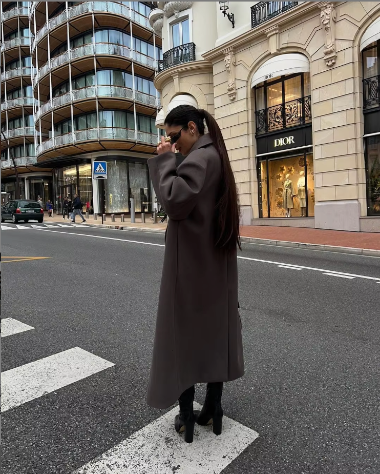 Oversized Wool Blend Coat – Women's Double-Breasted Long Wool Blend Coat-Myra Lina