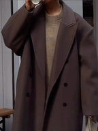 Oversized Wool Blend Coat – Women's Double-Breasted Long Wool Blend Coat-Myra Lina