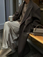 Oversized Wool Blend Coat – Women's Double-Breasted Long Wool Blend Coat-Myra Lina