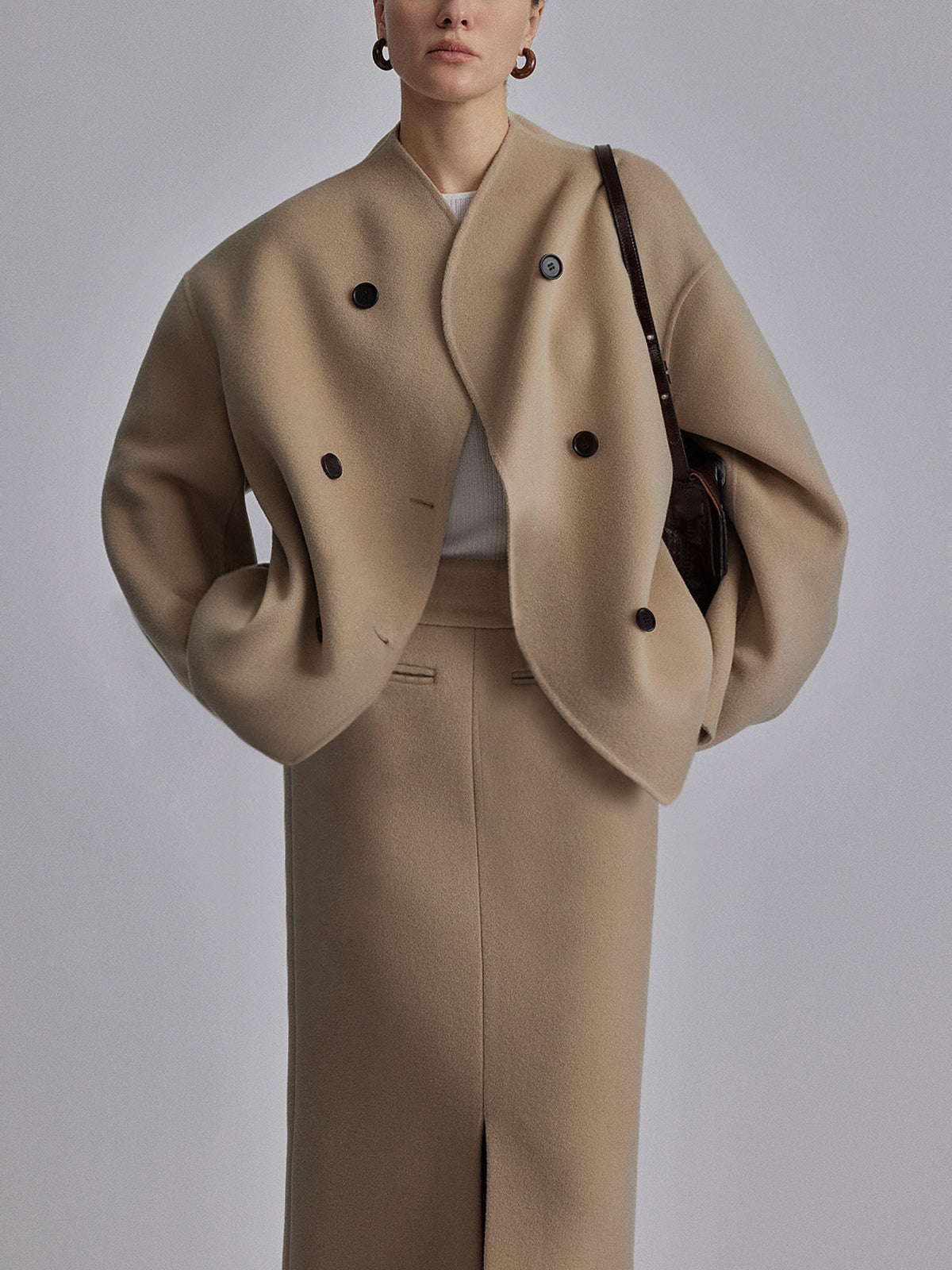 Pea Coat – Short Oversized Double-Breasted Trench Coat for Women-Myra Lina