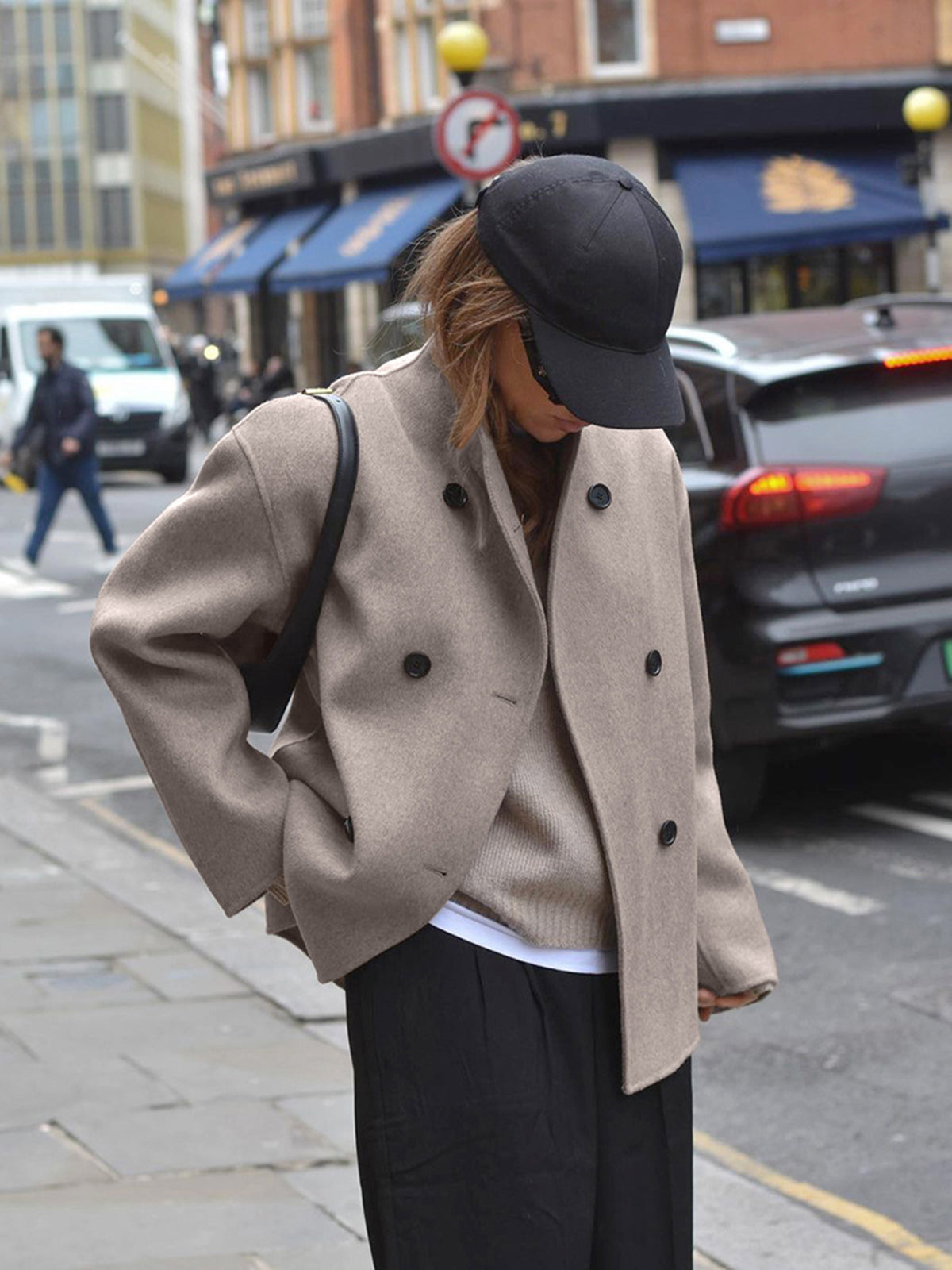 Pea Coat – Short Oversized Double-Breasted Trench Coat for Women-Myra Lina