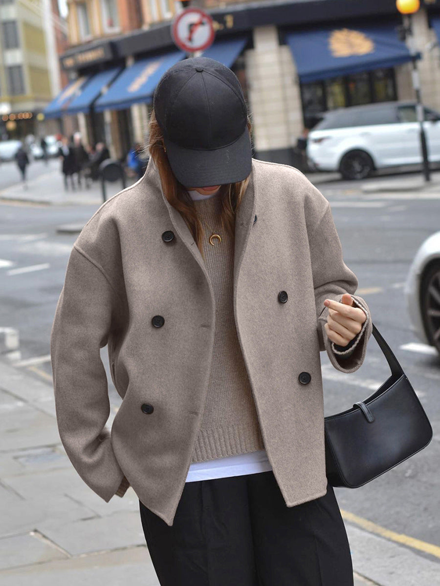 Pea Coat – Short Oversized Double-Breasted Trench Coat for Women-Myra Lina