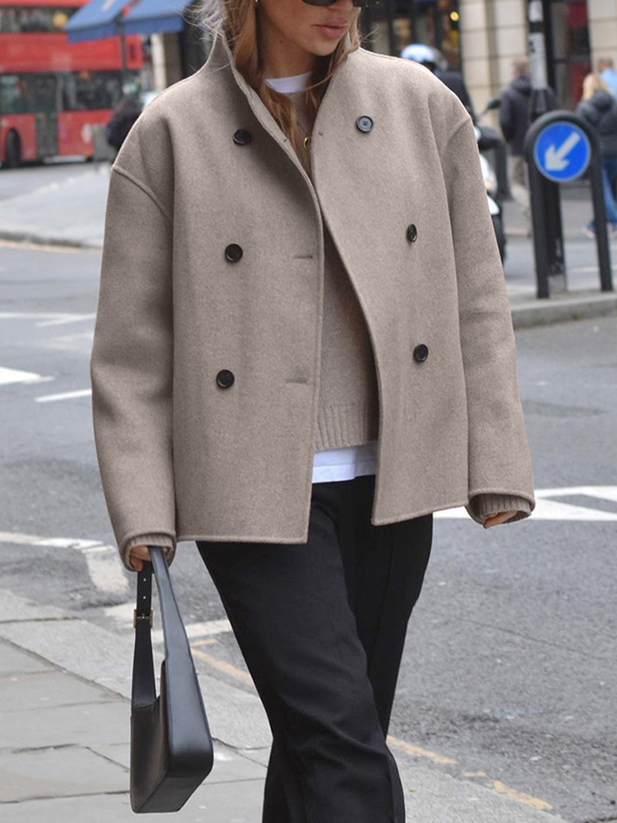 Pea Coat – Short Oversized Double-Breasted Trench Coat for Women-Myra Lina