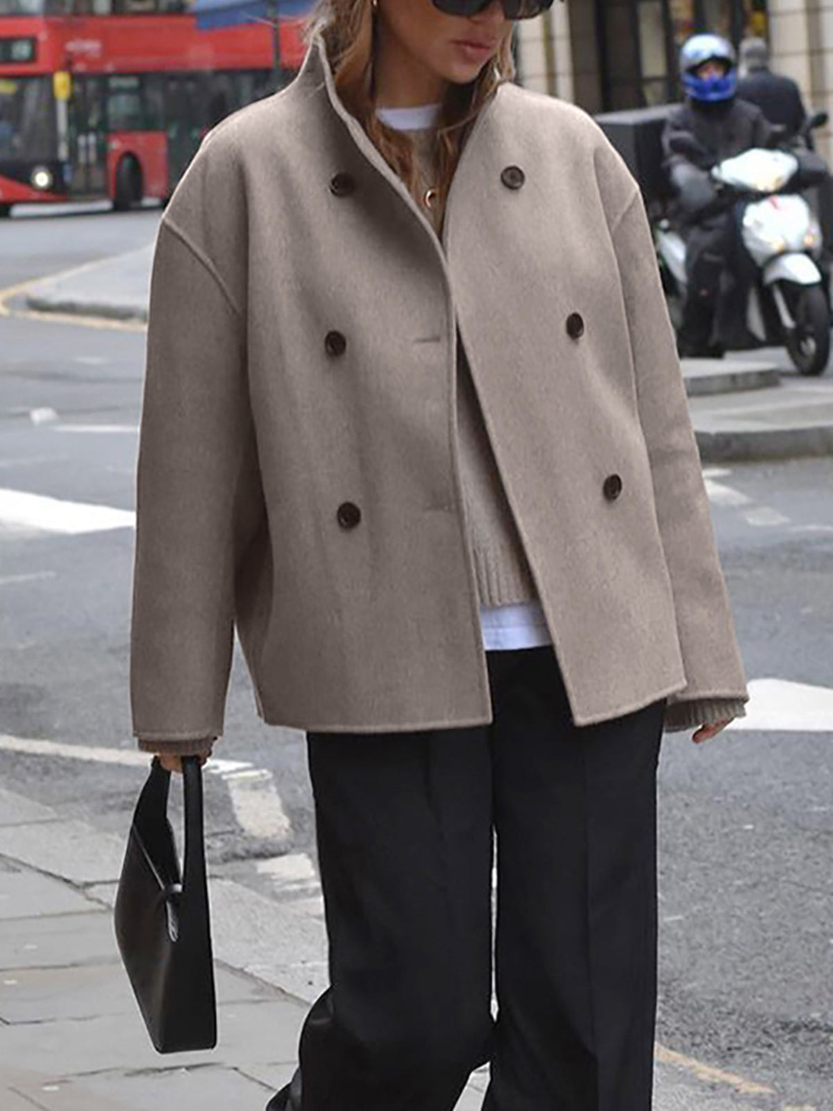 Pea Coat – Short Oversized Double-Breasted Trench Coat for Women-Myra Lina