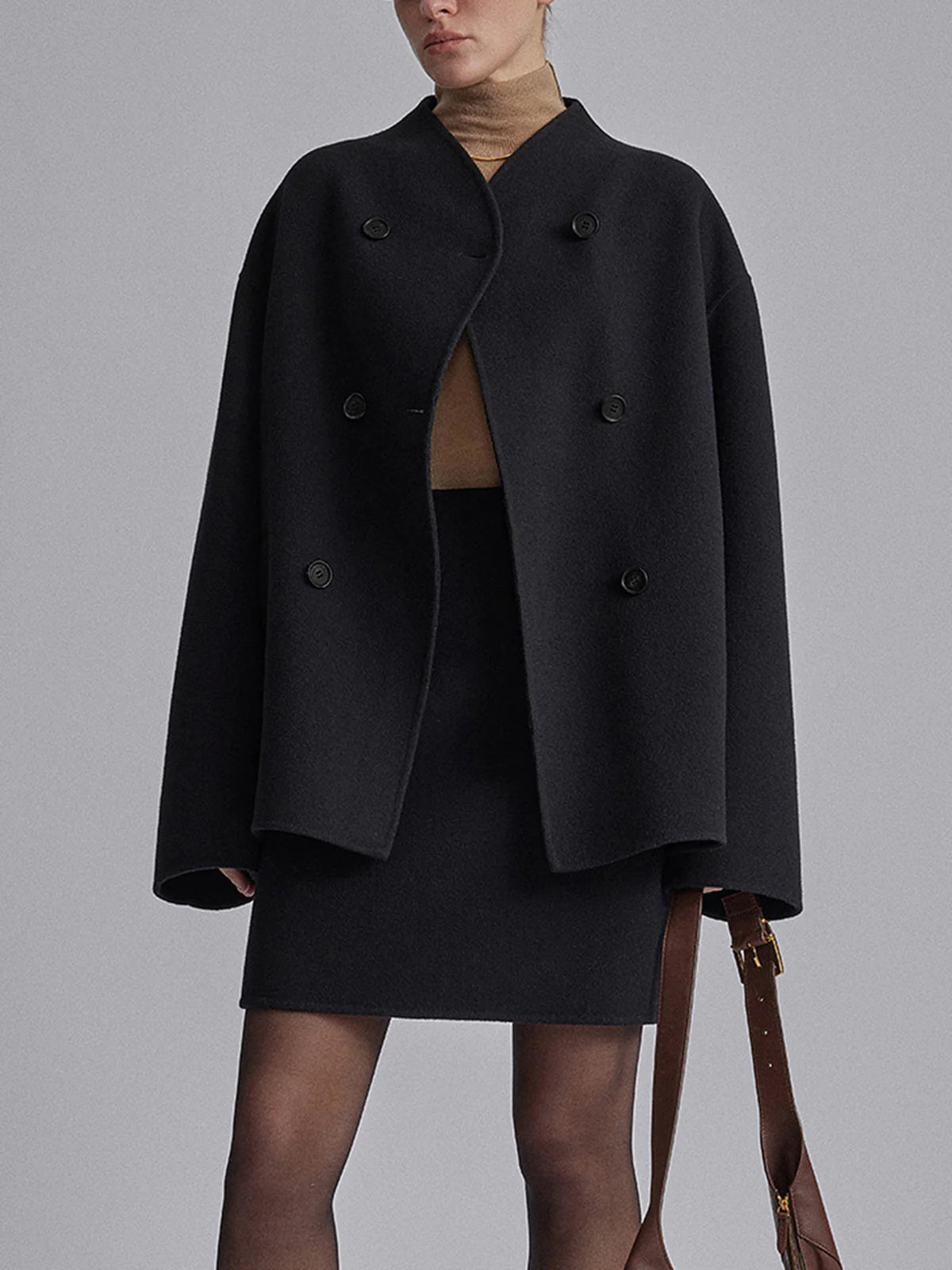 Pea Coat – Short Oversized Double-Breasted Trench Coat for Women-Myra Lina