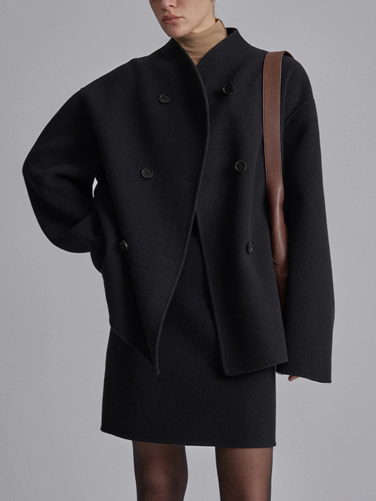 Pea Coat – Short Oversized Double-Breasted Trench Coat for Women-Myra Lina