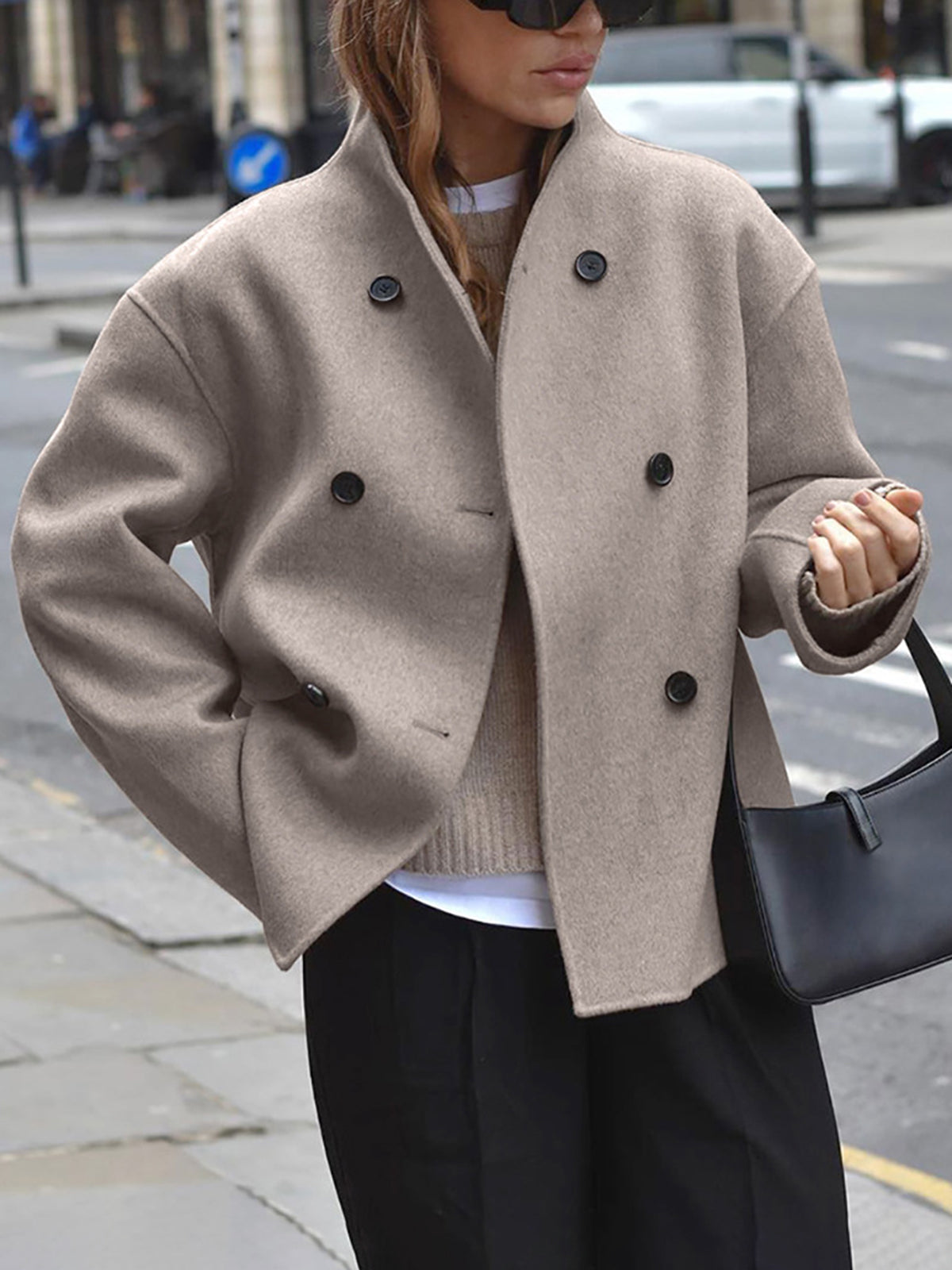 Pea Coat – Short Oversized Double-Breasted Trench Coat for Women-Myra Lina