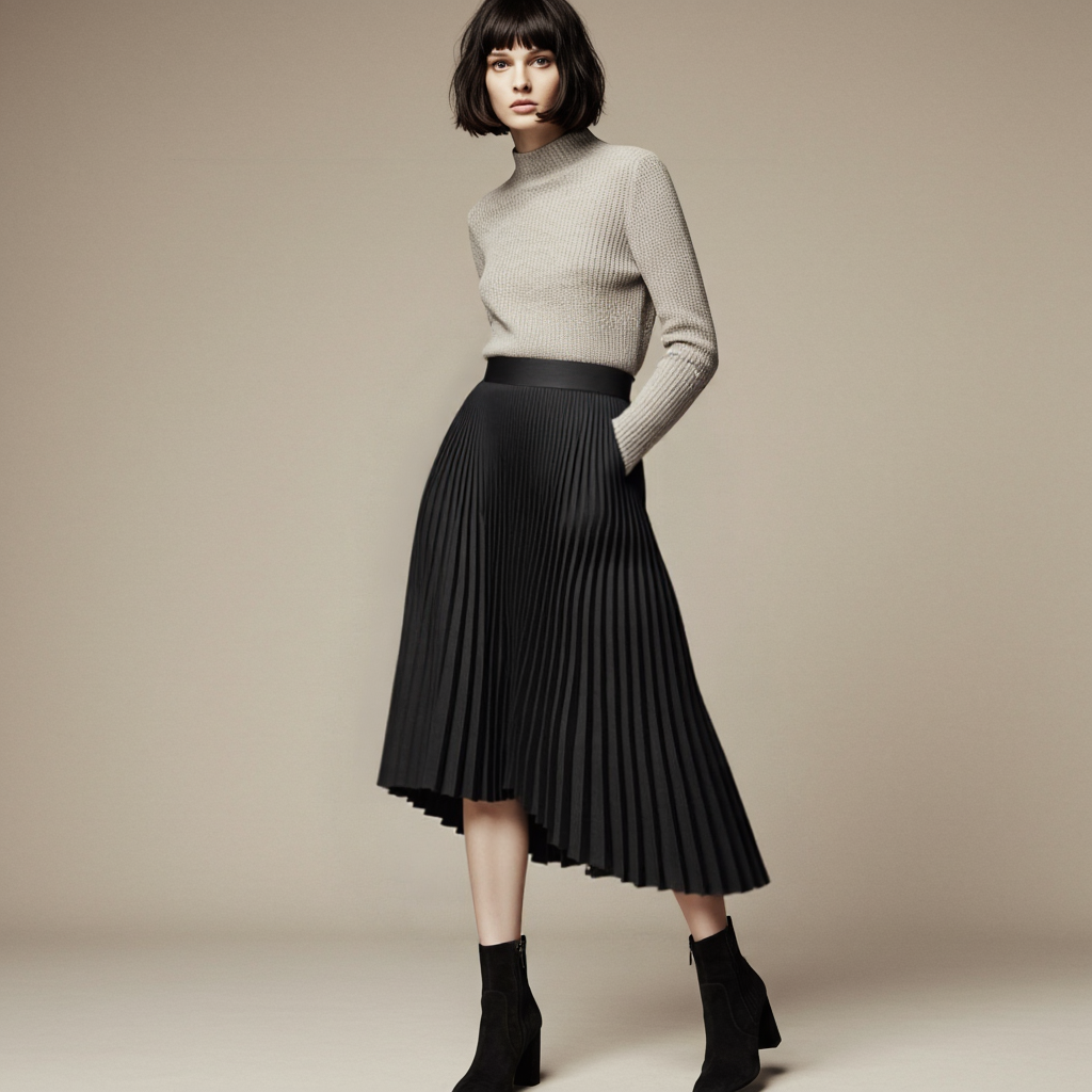 Pleated Skirt | High Waist | Elegant | Midi Skirt | Women's Skirt-Myra Lina