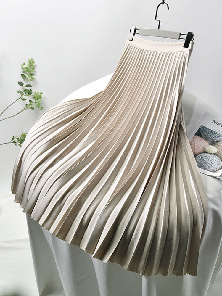Pleated Skirt | High Waist | Elegant | Midi Skirt | Women's Skirt-Myra Lina