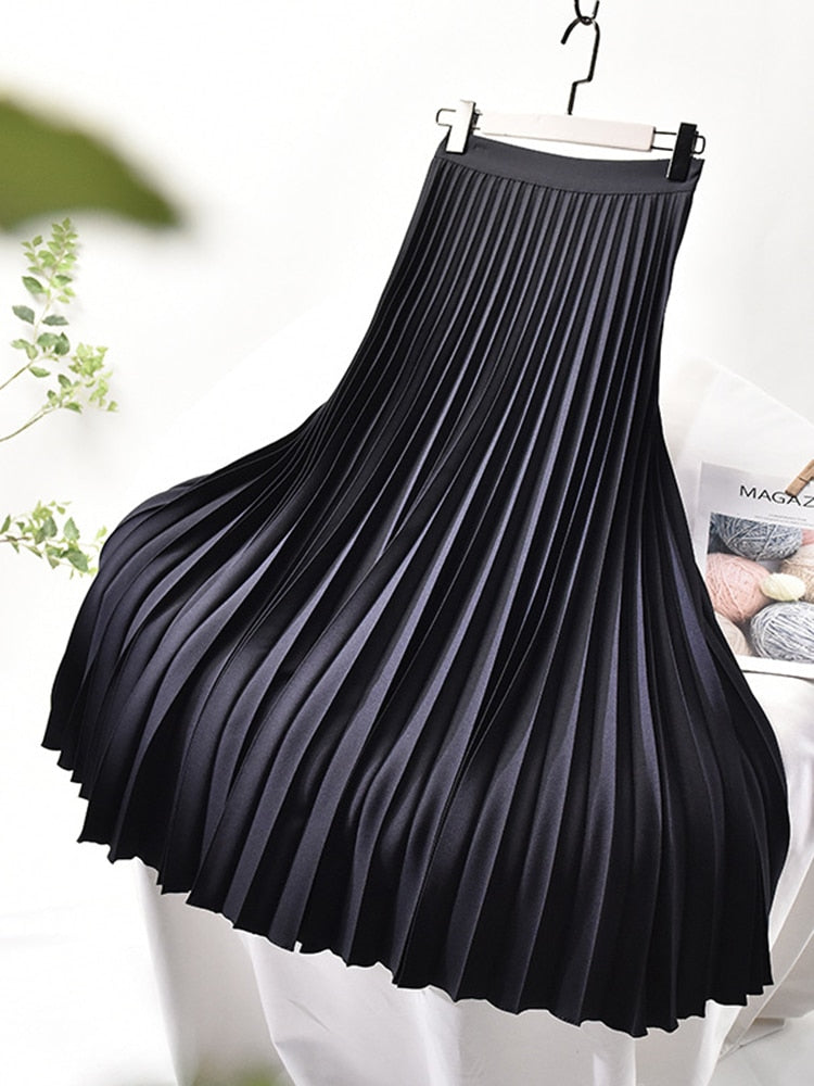 Pleated Skirt | High Waist | Elegant | Midi Skirt | Women's Skirt-Myra Lina