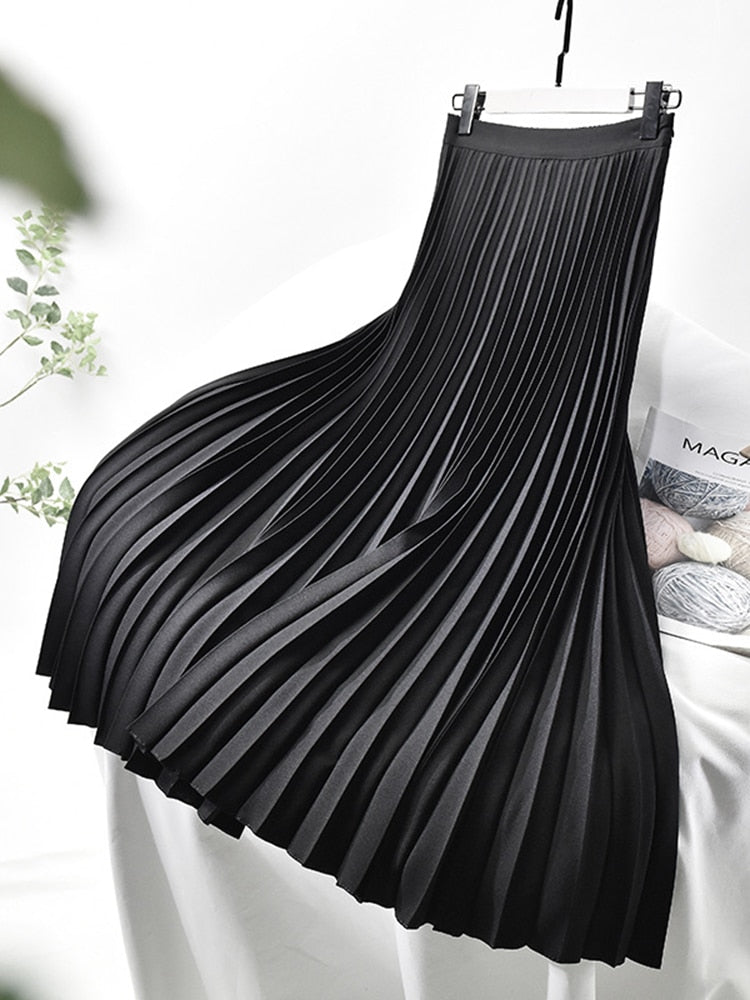 Pleated Skirt | High Waist | Elegant | Midi Skirt | Women's Skirt-Myra Lina