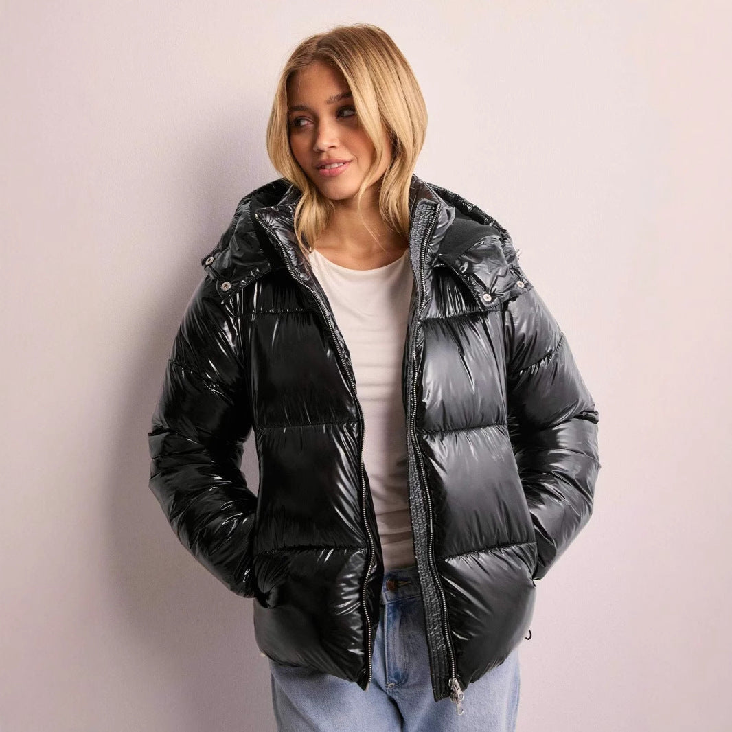 Puffer Jacket – Warm Glossy Hooded Puffer Jacket – Women's Winter Jacket-Myra Lina
