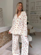Pyjama Set – Long Sleeve Linen Pyjamas with Heart Pattern for Women – Sleepwear-Myra Lina