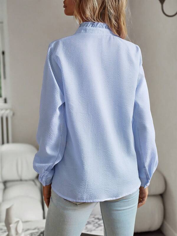 Ruffle Shirt – Striped – Long Sleeve – Button Shirt – Women's Blouse-Myra Lina