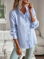 Ruffle Shirt – Striped – Long Sleeve – Button Shirt – Women's Blouse-Myra Lina