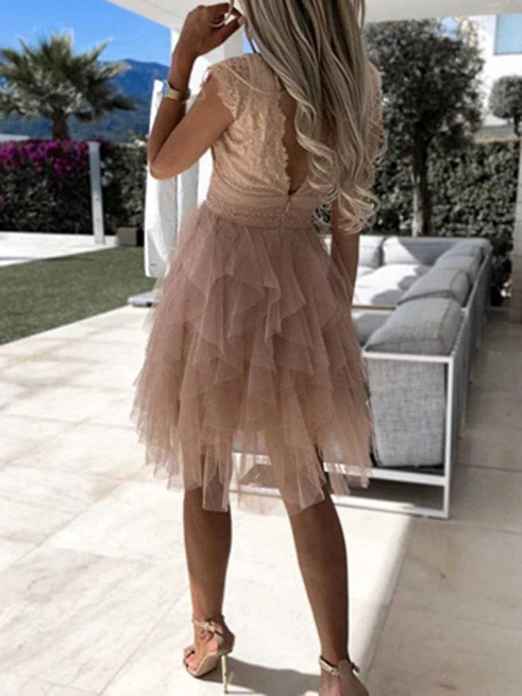 Ruffle Summer Dress | Open Back | Romantic Occasion Dress-Myra Lina