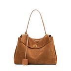 Shoulder Bag | Large Faux Suede Handbag | Gold Turnlock-Myra Lina