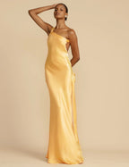 Satin Maxi Dress | Open Back | Asymmetric Cut | Formal Dress-Myra Lina