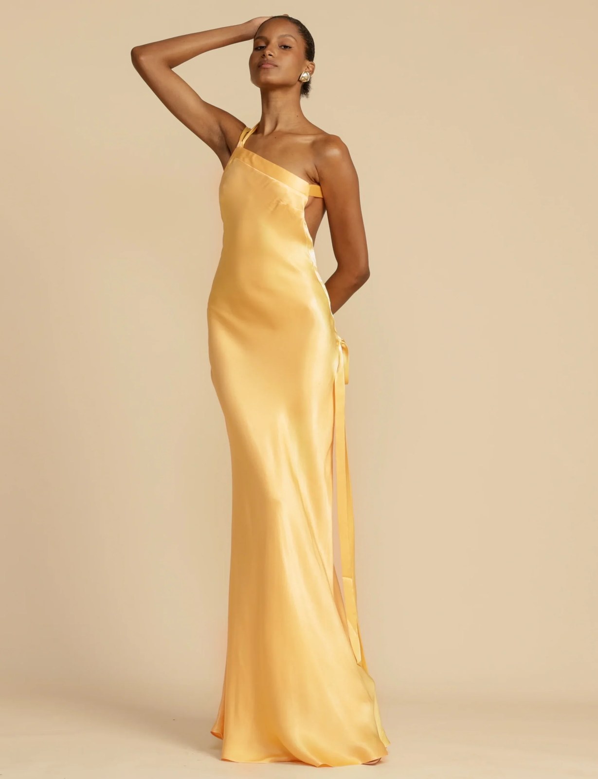 Satin Maxi Dress | Open Back | Asymmetric Cut | Formal Dress-Myra Lina