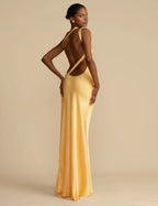 Satin Maxi Dress | Open Back | Asymmetric Cut | Formal Dress-Myra Lina