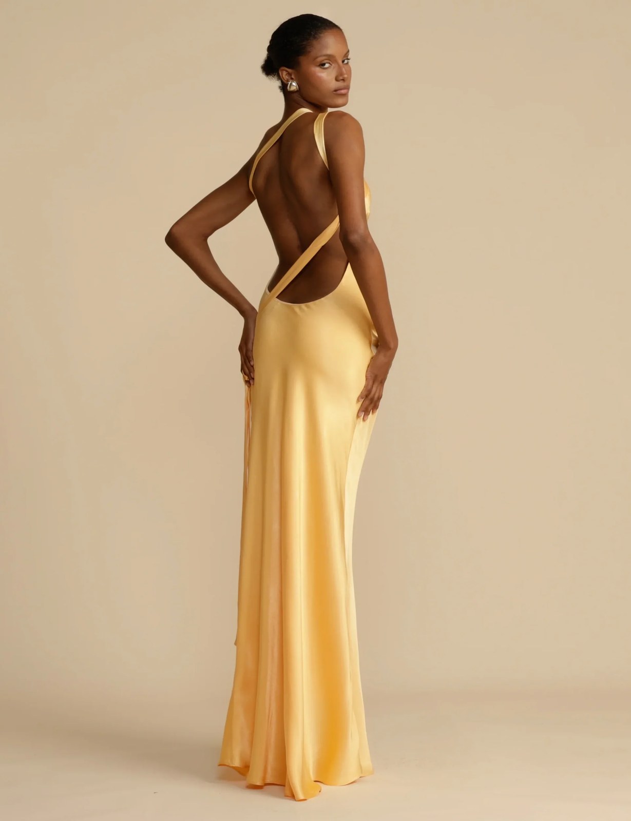 Satin Maxi Dress | Open Back | Asymmetric Cut | Formal Dress-Myra Lina