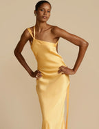 Satin Maxi Dress | Open Back | Asymmetric Cut | Formal Dress-Myra Lina