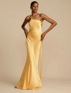 Satin Maxi Dress | Open Back | Asymmetric Cut | Formal Dress-Myra Lina