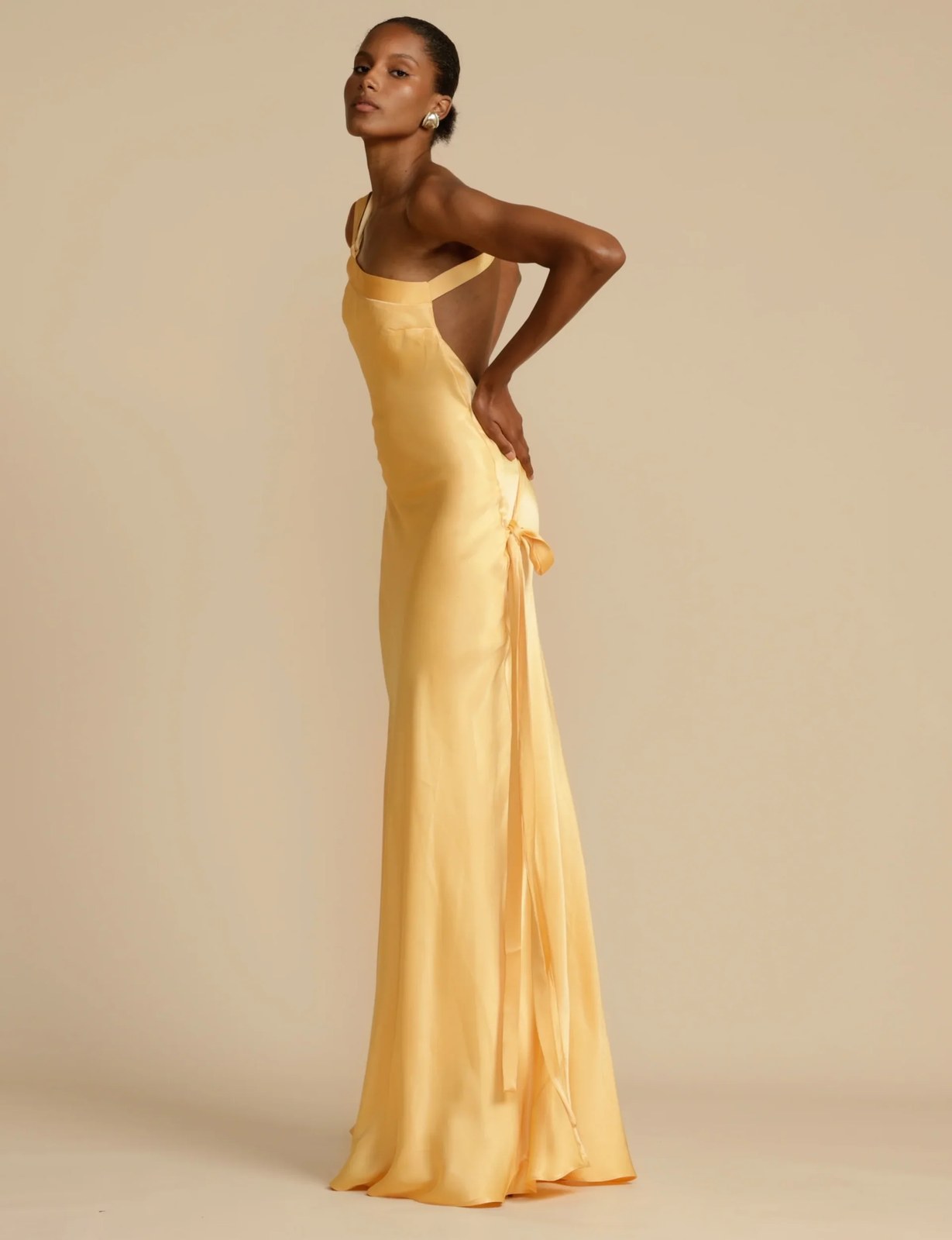Satin Maxi Dress | Open Back | Asymmetric Cut | Formal Dress-Myra Lina