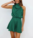 Satin Playsuit | Halterneck | Short Leg Evening Jumpsuit-Myra Lina
