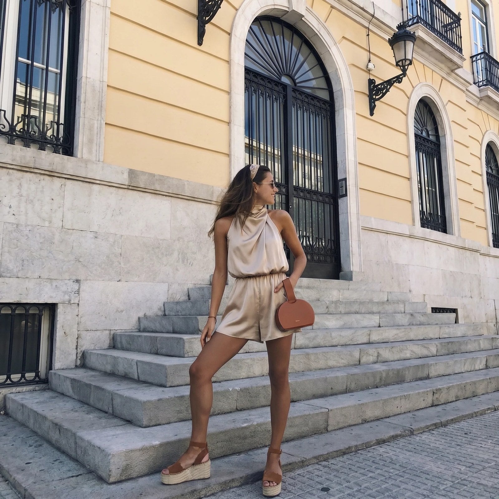 Satin Playsuit | Halterneck | Short Leg Evening Jumpsuit-Myra Lina