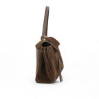 Shoulder Bag | Large Faux Suede Handbag | Gold Turnlock-Myra Lina