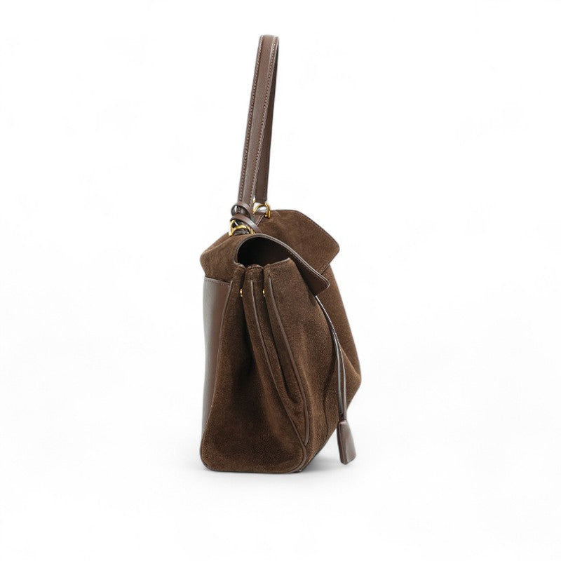 Shoulder Bag | Large Faux Suede Handbag | Gold Turnlock-Myra Lina