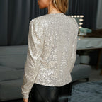 Sequin Blazer – Women's Jacket with Puff Sleeves and Sparkling Sequins-Myra Lina
