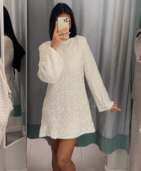 Sequin Dress – Long Sleeve Sparkling Mini Dress for Women's Party Wear-Myra Lina
