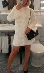 Sequin Dress – Long Sleeve Sparkling Mini Dress for Women's Party Wear-Myra Lina