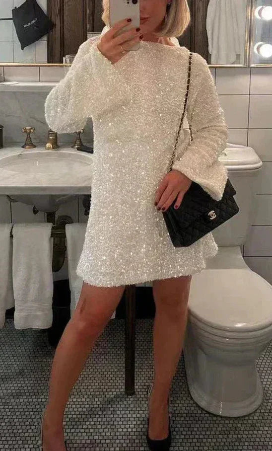 Sequin Dress – Long Sleeve Sparkling Mini Dress for Women's Party Wear-Myra Lina