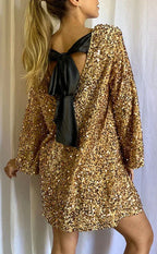 Sequin Dress – Long Sleeve Sparkling Mini Dress for Women's Party Wear-Myra Lina