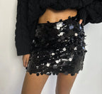 Sequin Mini Skirt | Black and Chrome | Glitter Mini Skirt | Glitter Skirt-Myra Lina