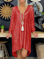 Sequin Party Dress | Long Sleeve | Knee Length | Loose Fit-Myra Lina