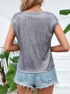 Sequin Top | Sleeveless Glitter Blouse | Party Glamour-Myra Lina