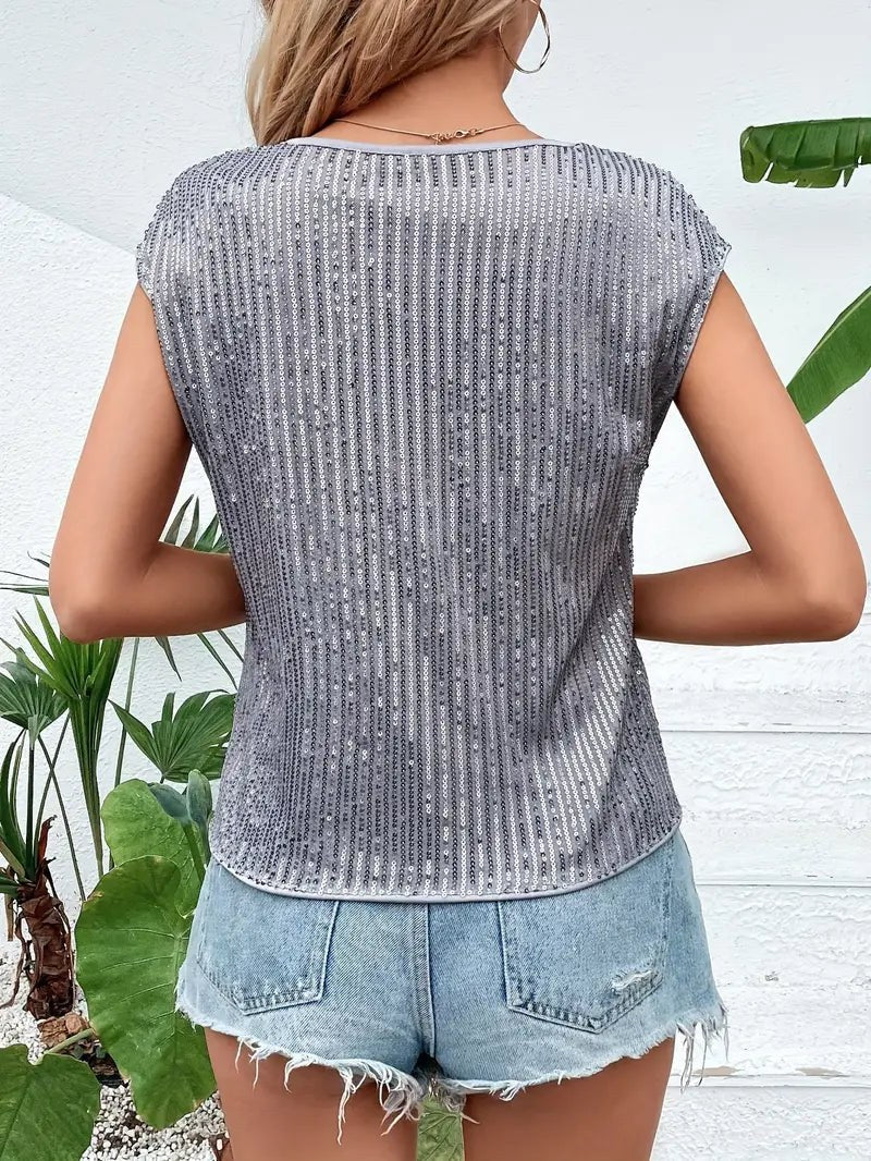 Sequin Top | Sleeveless Glitter Blouse | Party Glamour-Myra Lina