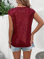 Sequin Top | Sleeveless Glitter Blouse | Party Glamour-Myra Lina