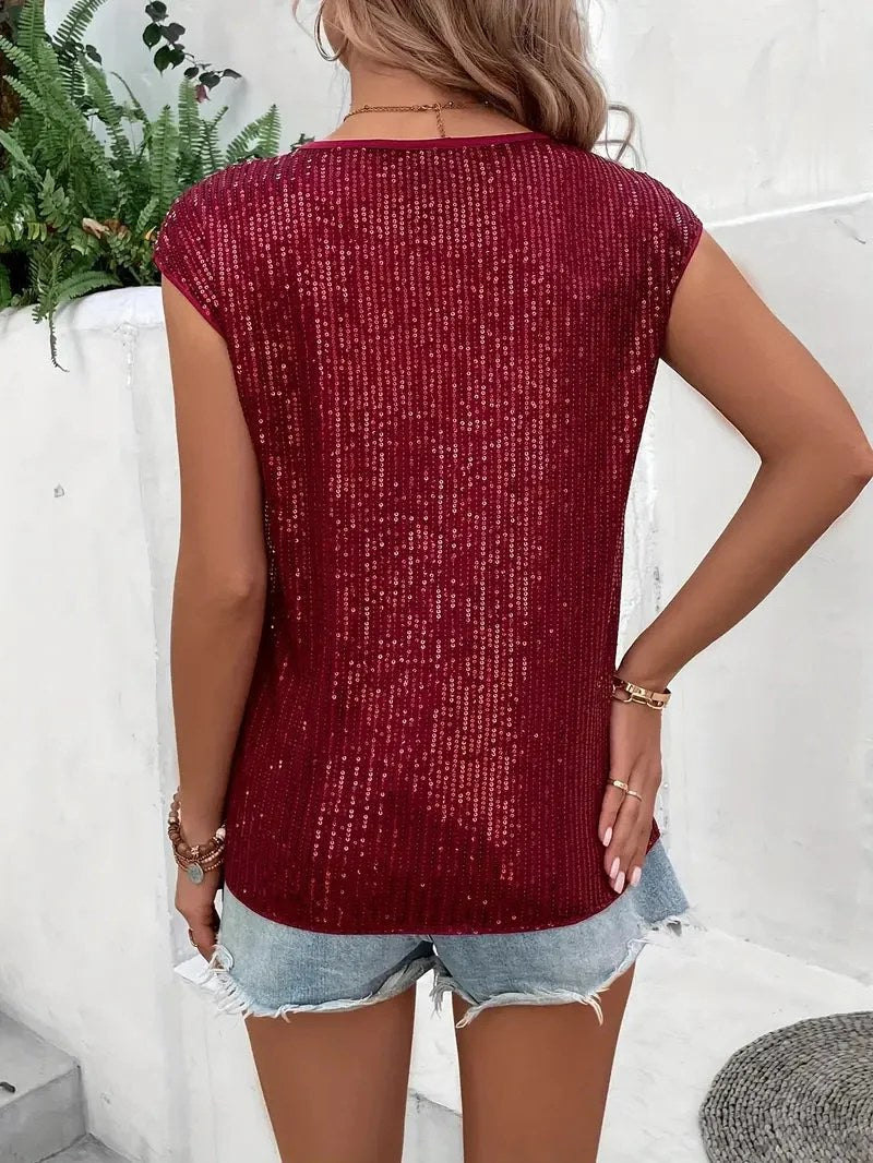 Sequin Top | Sleeveless Glitter Blouse | Party Glamour-Myra Lina